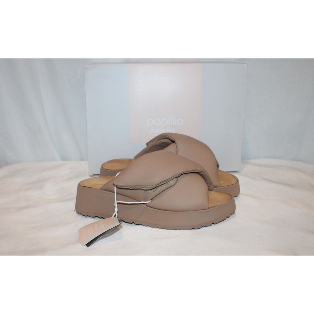 Birkenstock Theda Cross Strap Leather Sandals Platform Nouget EU 38 NARROW $185